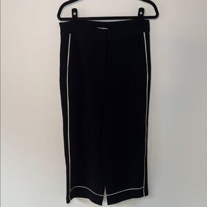 cinq a sept Black Cropped High Rise Trousers with White Piping